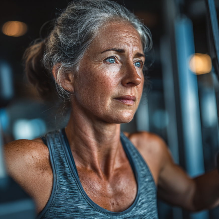 Група літніх людей займається йогою